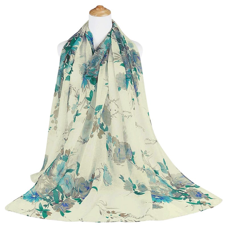 GERINLY Blue Turquoise Scarf Shawl Peony Print Beach Wrap Pretty Scarves for Women Hawaii Head Cover for Travel - Image 4